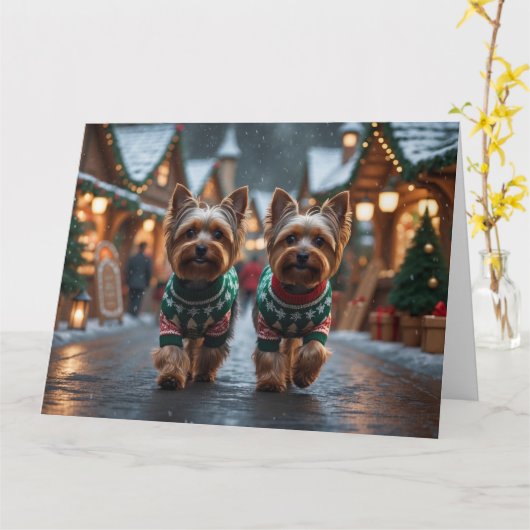 Carte Yorkshire Terrier Chiens Noël Fête de la neige (Fleur jaune)