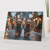 Carte Yorkshire Terrier Chiens Noël Fête de la neige (Devant)