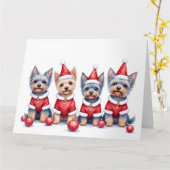 Carte Yorkshire Terrier Christmas Dress Santa Hat (Fleur jaune)