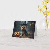 Carte Yorkshire Terrier Citrouilles Halloween effrayant (Fleur jaune)