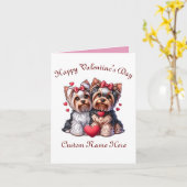 Carte Yorkshire Terrier couple Valentines Day (Fleur jaune)