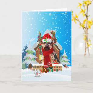 Carte Yorkshire Terrier dans la neige avec cadeaux de No