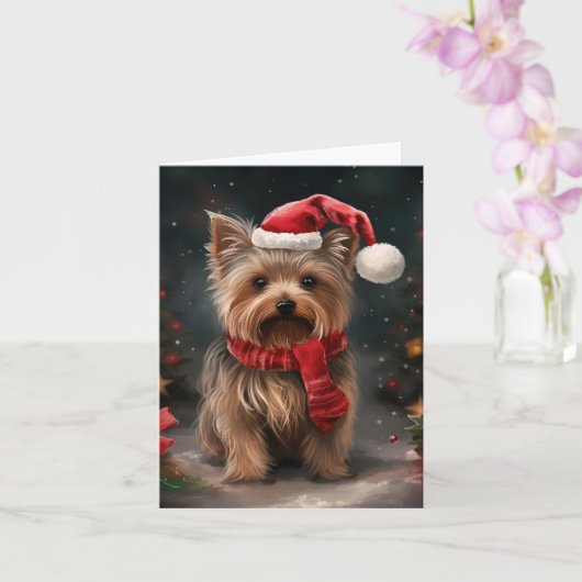 Carte Yorkshire Terrier Dog dans la neige Noël (Orchidée)