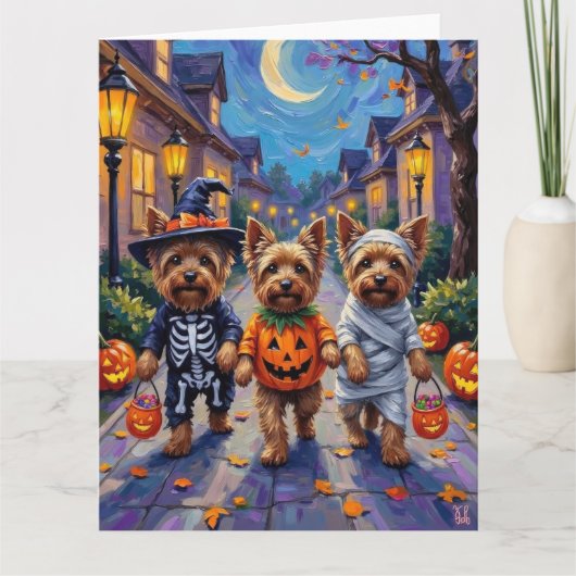 Carte Yorkshire Terrier Dogs in Halloween Costumes (Devant)