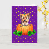 Carte Yorkshire Terrier Halloween Jack-O-Lantern (Fleur jaune)