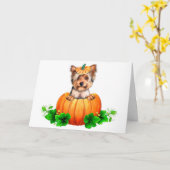 Carte Yorkshire Terrier Halloween Jack-o'-lantern (Fleur jaune)