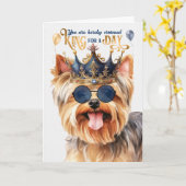 Carte Yorkshire Terrier King pour une journée d'annivers (Fleur jaune)
