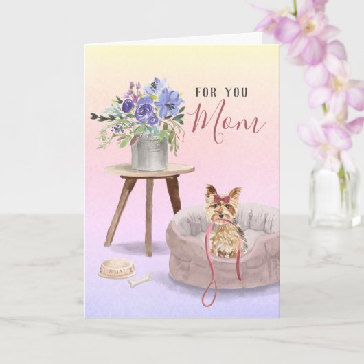Carte Yorkshire Terrier mignon aquarelle Joyeux Annivers (Orchidée)