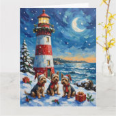 Carte Yorkshire Terrier Noël Phare Vacances (Fleur jaune)