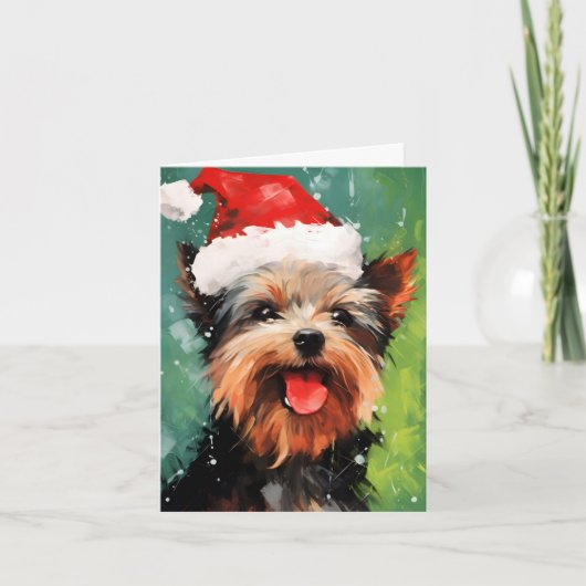 Carte Yorkshire Terrier peinture de Noël (Devant)