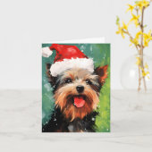 Carte Yorkshire Terrier peinture de Noël (Fleur jaune)