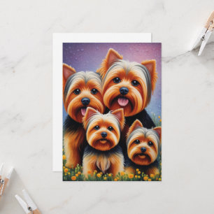 Carte Yorkshire Terrier Puppy Famille Portrait coloré
