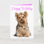 Carte Yorkshire Terrier rose mignon Yorkie Joyeux annive (Devant)