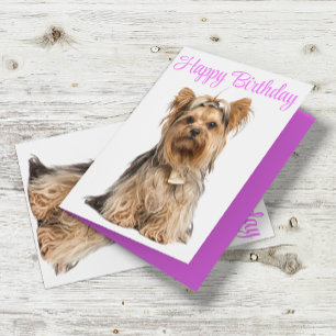 Carte Yorkshire Terrier rose mignon Yorkie Joyeux annive