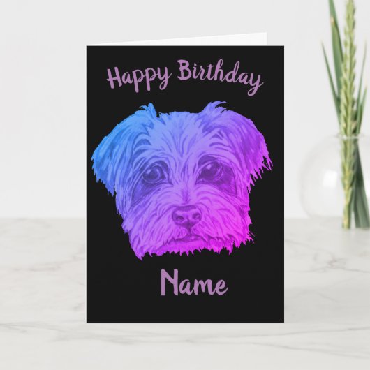 Carte Yorkshire Terrier violet noir Anniversaire (Devant)