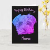 Carte Yorkshire Terrier violet noir Anniversaire (Fleur jaune)