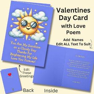 Carte You Are My Sunshine & Love Poem on a Valentines