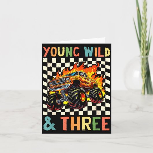 Carte Young Wild And Three Monster Truck 3rd Birthday 3y (Devant)