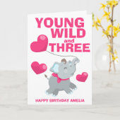 Carte Young Wild et Three Pink 3e anniversaire (Fleur jaune)
