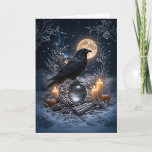 Carte Yule du solstice d'hiver avec Raven Snow Crystal