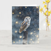 Carte Yule solstice d'hiver avec belle chouette avec nei (Fleur jaune)