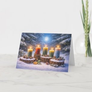 Carte Yule Solstice d'Hiver avec Chandelles dans la Lune