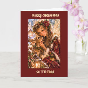 Carte Yuletide – Fée et Faon de Noël (AMOUR)