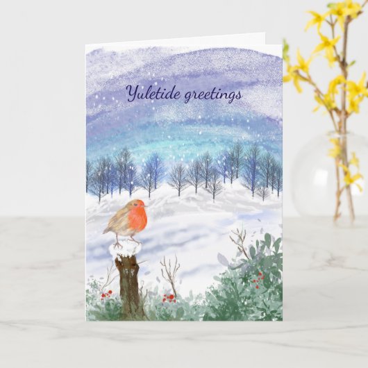 Carte Yuletide robin (Fleur jaune)