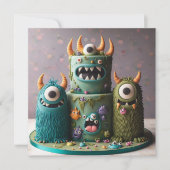 CARTE ZANY MONSTERS DÉCORÉE GÂTEAU ANNIVERSAIRE DE ENFAN (Devant)