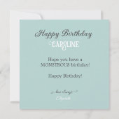 CARTE ZANY ONE YED MONSTERS THÈME ANNIVERSAIRE DE ENFANT (Dos)