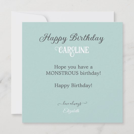 CARTE ZANY ONE YED MONSTERS THÈME ANNIVERSAIRE DE ENFANT (Dos)