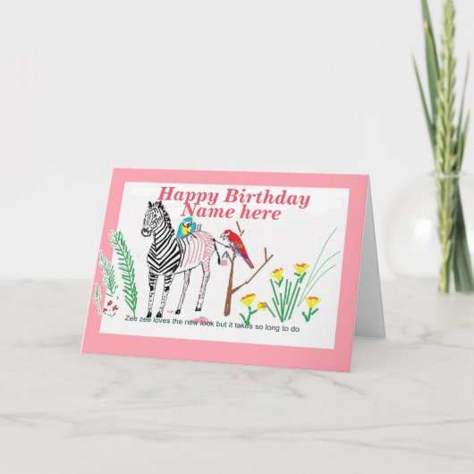 Carte Zebra au Salon, Fantastique anniversaire, pour ell (Devant)