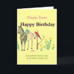 Carte Zebra au Salon, Fantastique anniversaire, pour ell<br><div class="desc">Zee zee le zèbre aime le nouveau look,  mais il faut tellement de temps pour le faire. Les perroquets colorent patiemment les rayures noires rose. Customisez cette carte avec votre message,  noms.</div>