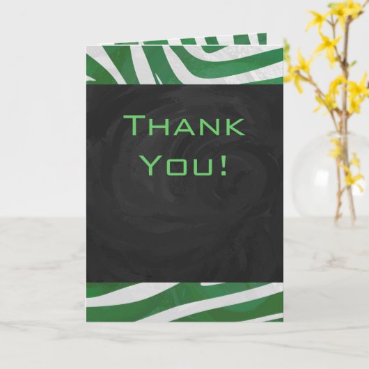 Carte Zebra Monogramme Vert et Blanc Impression (Fleur jaune)