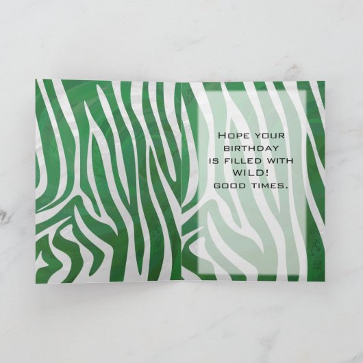 Carte Zebra Monogramme Vert et Blanc Impression (Intérieur)