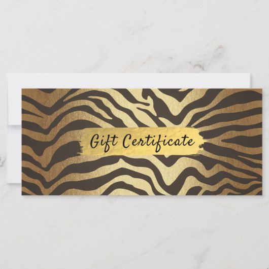 Carte Zebra Print Animal Skin Gold Foil Certificat cadea (Devant)