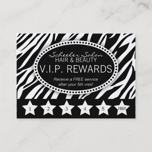 Carte Zebra Print Salon Loyalty Rewards (Devant)