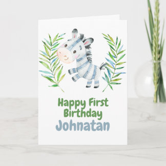 Carte Zebra Safari animaux Baby Happy 1st Birthday Card