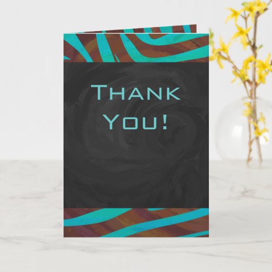 Carte Zèbre Brown et Turquoise avec Monogramme (Fleur jaune)