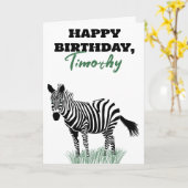 Carte Zèbre noir et blanc dans l'herbe Anniversaire (Fleur jaune)