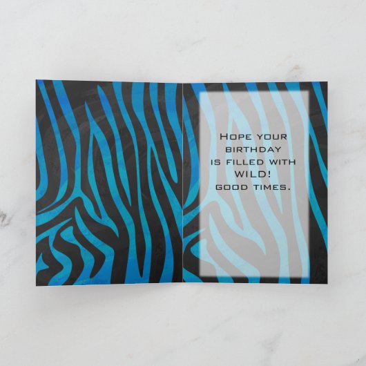 Carte Zèbre noir et bleu avec Monogramme (Intérieur)