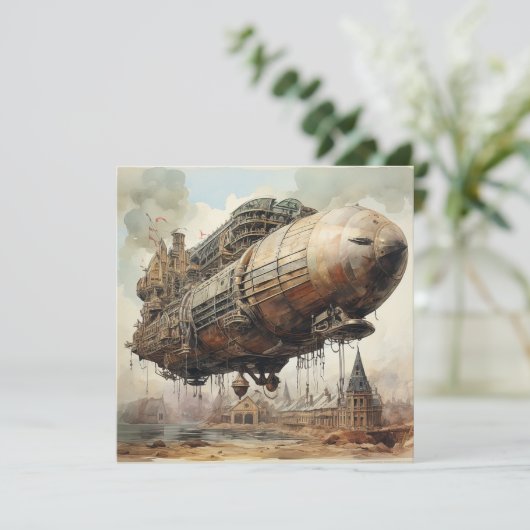 Carte Zeppelin Steampunk vintage (2) (Debout devant)