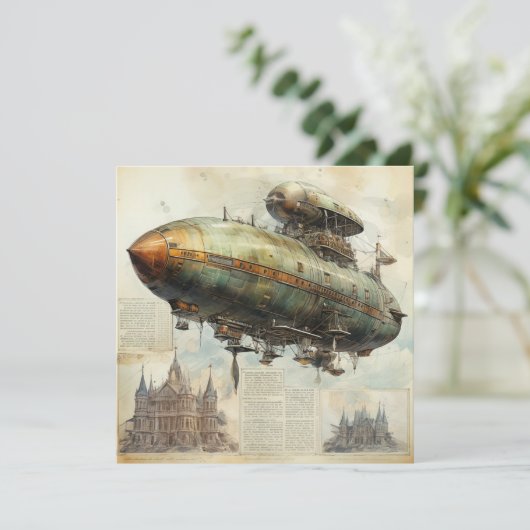 Carte Zeppelin Steampunk vintage (7) (Debout devant)