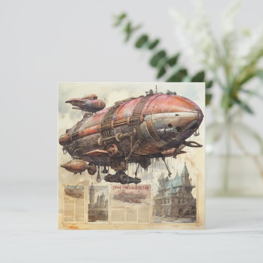 Carte Zeppelin Steampunk vintage (9) (Debout devant)