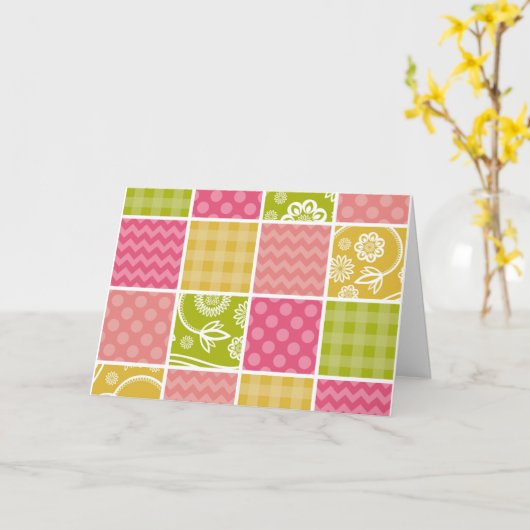 Carte Zigzag, Chevron, Pois, En vichy, Patchwork (Fleur jaune)