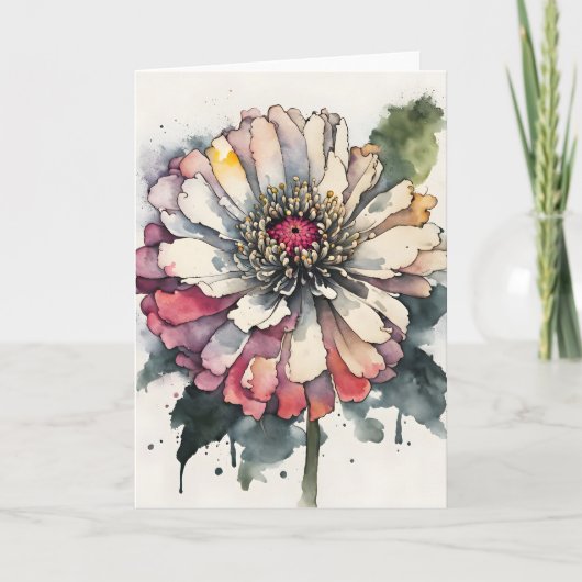 Carte Zinnia - Fleurs aquarelles (Devant)