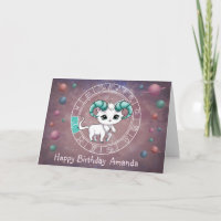 Zodiac Aries Cute Chat Roue Planète Astrologie