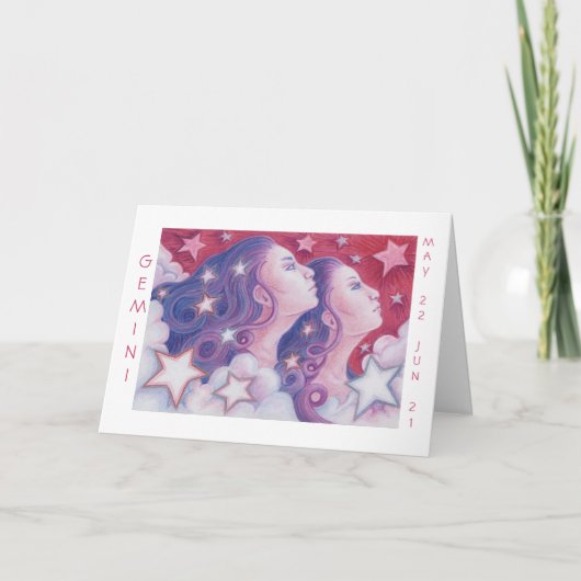Carte Zodiac Gemini 'Joyeux anniversaire' frontière blan (Devant)