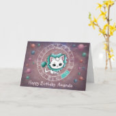 Carte Zodiac Leo Cute Chat Roue Planète Astrologie (Fleur jaune)