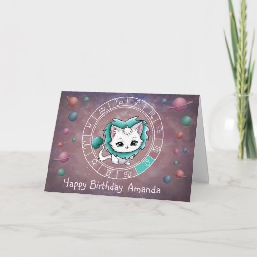Carte Zodiac Leo Cute Chat Roue Planète Astrologie (Devant)